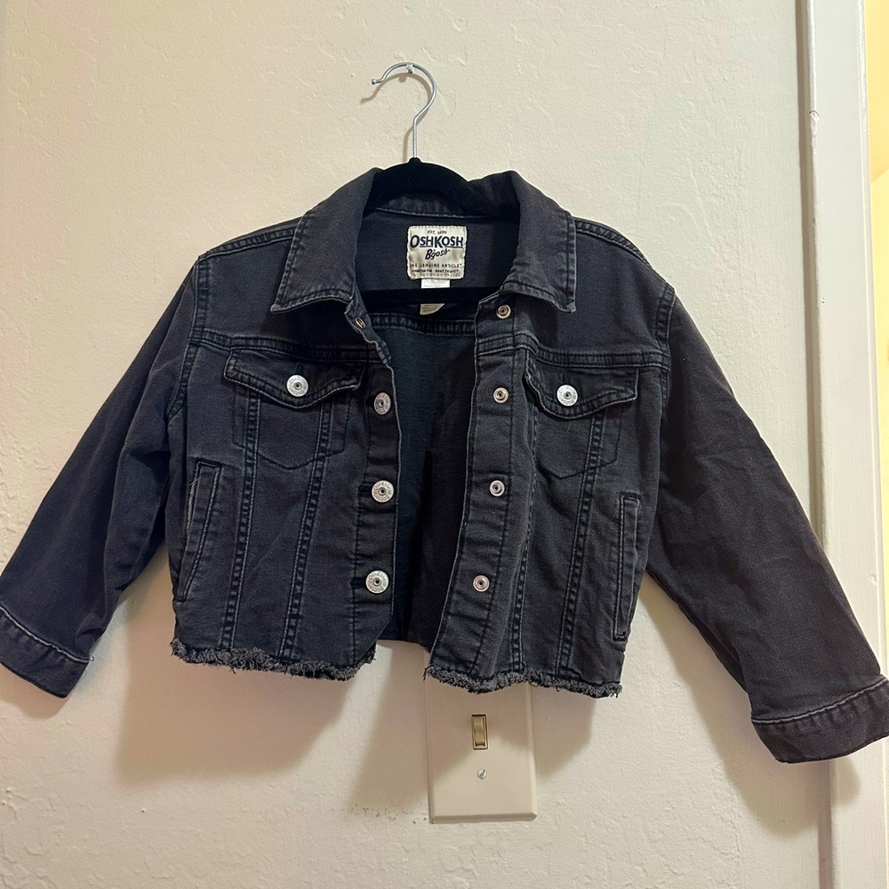 Washed black denim crop jacket